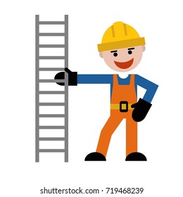 Builders with a ladder. Vector illustration isolated on white background.