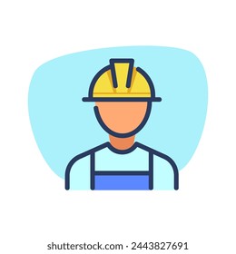 Builders life insurance at workplace thin line icon. Construction or insurance concept. Workman, helmet and uniform outline sign. Vector illustration symbol element for web design and apps