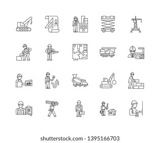 Builders line icons, signs, vector set, outline illustration concept 