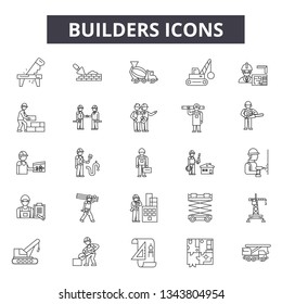 Builders line icons for web and mobile design. Editable stroke signs. Builders  outline concept illustrations