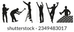 Builders. Silhouettes of workers and builders with tools in the workplace. EPS 10.