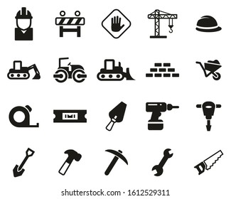 Builders Site Or Construction Site Icons Black & White Set Big