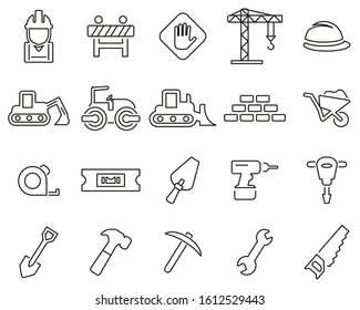 Builders Site Or Construction Site Icons Thin Line Set Big