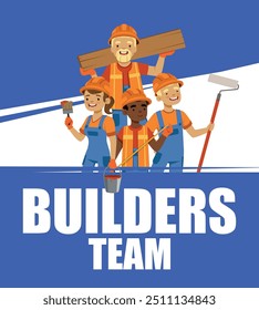 equipe de construtores. grupo de construtores profissionais em uniforme. vetor placard template