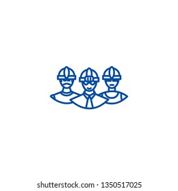 Builders team line icon concept. Builders team flat  vector symbol, sign, outline illustration.
