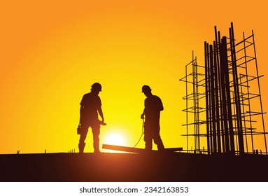 Builders work at the construction site