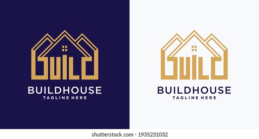 Plantilla de diseño de logo de Buildhouse con concepto moderno y creativo. Diseño de logotipos para la construcción