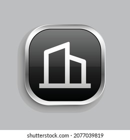 building 2 line icon design. Glossy Button style rounded rectangle isolated on gray background. Vector illustration