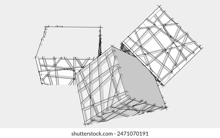 Construyendo estructura 3d. Fondo arquitectónico. 