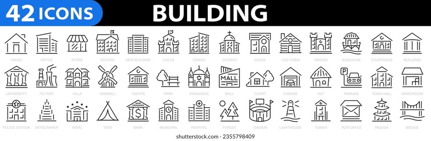 Generar conjunto de iconos de 42. Colección de iconos de esquema. Ilustración vectorial.