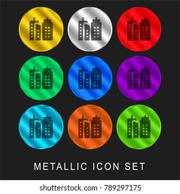 Building 9 color metallic chromium icon or logo set including gold and silver