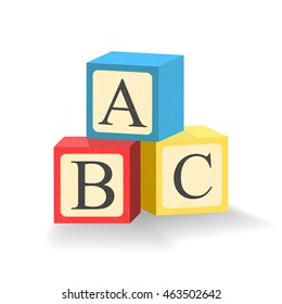 Building ABC block. Cartoon vector illustration. Baby toy pyramid,  Playing wooden alphabet cube. logic game. Kid play developement. stack game learning.