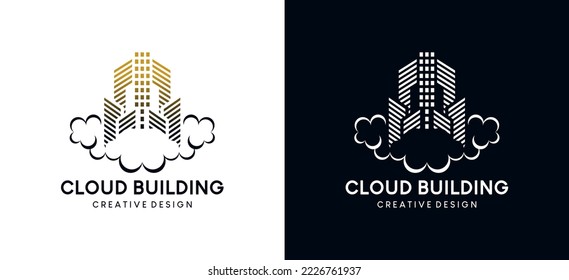 Construir por encima del diseño del logotipo de la ilustración del vector de la nube o de la ciudad en la nube
