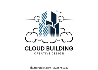 Building above the cloud or cloud city vector illustration logo design in modern style