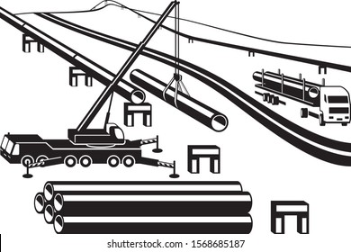 Building of above ground pipeline - vector illustration