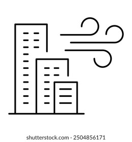 Edificio de iconos de línea editables de flujo de aire. Tecnología verde, cero neto, carbono neutro y concepto de sostenibilidad ambiental en estilo mínimo. Colección de iconos de contorno delgado