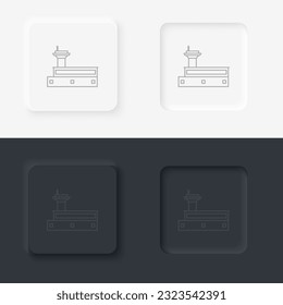 Building airport outline icon. Neumorphic style button vector iconon black and white background set