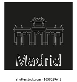 building of alcala door of madrid city on white background