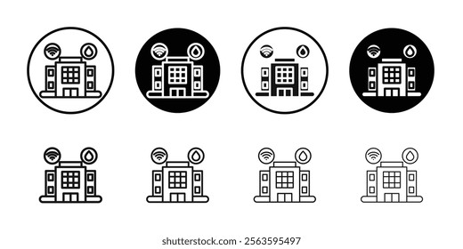 Building amenities icon Flat outline fill set collection