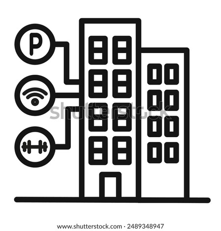 Building amenities icon Vector symbol or sign set collection in black and white outline