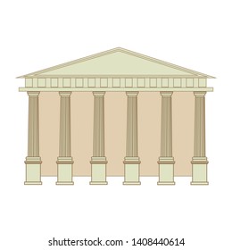 The building of the Ancient Greek and Roman Temple with columns. Isolated cartoon flat vector illustration.