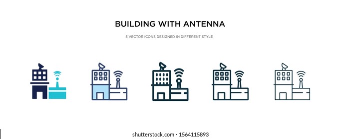 building with antenna icon in different style vector illustration. two colored and black building with antenna vector icons designed in filled, outline, line and stroke style can be used for web,