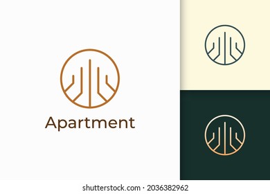 Logo de la construcción o del apartamento en forma de línea simple para bienes raíces e hipotecas