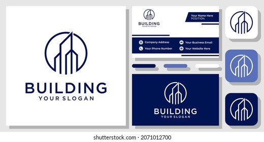Building Apartment Residential City Town Real Estate Modern Logo Design with Business Card Template