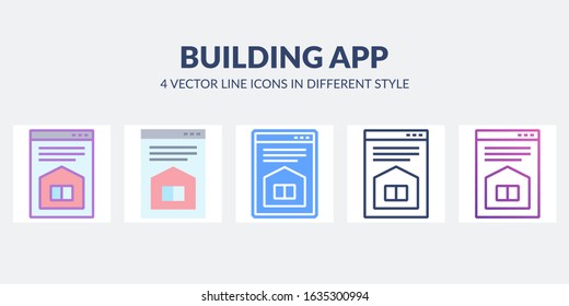 Building app vector icon with house on desctop. Real estate site. Architectural concept.