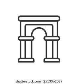 Construindo Arco, em design de linha. Arco de construção, arco arquitetônico, arco, estrutura, arquitetura, porta, em vetor de fundo branco. Construindo arco, ícone de traçado editável.
