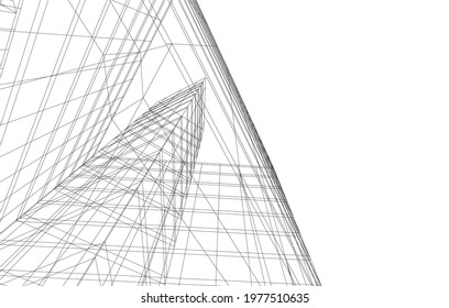 Building architectural drawing 3d view