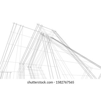 Building, architectural drawings 3d illustration