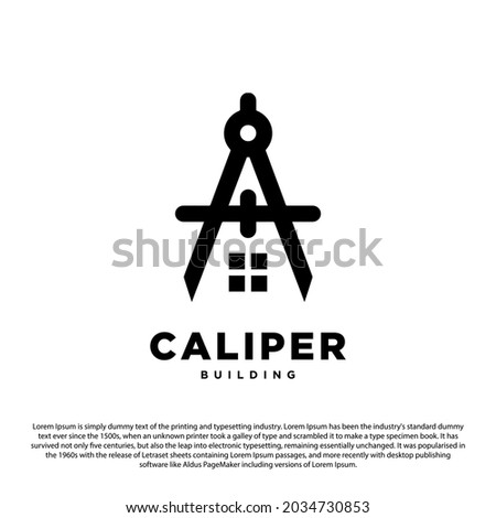 Building architectural logo design. Caliper with house creative logo vector illustration