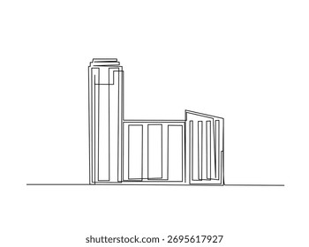 Building architectural in single outline illustration. Continuous line art drawing of building construction. Editable stroke.