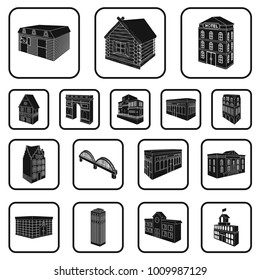 Building and architecture black icons in set collection for design.The building and dwelling vector isometric symbol stock web illustration.