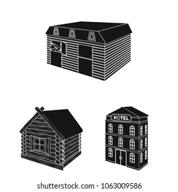Building and architecture black icons in set collection for design.The building and dwelling vector isometric symbol stock web illustration.