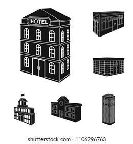 Building and architecture black icons in set collection for design.The building and dwelling vector isometric symbol stock web illustration.