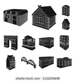 Building and architecture black icons in set collection for design.The building and dwelling vector isometric symbol stock web illustration.