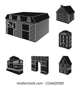 Building and architecture black icons in set collection for design.The building and dwelling vector isometric symbol stock web illustration.