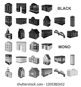 Building and architecture black icons in set collection for design.The building and dwelling vector isometric symbol stock web illustration.
