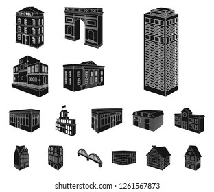 Building and architecture black icons in set collection for design.The building and dwelling vector isometric symbol stock web illustration.