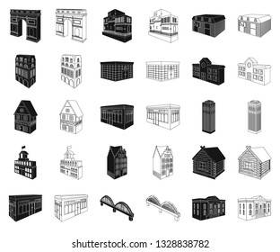 Building and architecture black,outline icons in set collection for design.The building and dwelling vector isometric symbol stock web illustration.