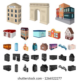 Building and architecture cartoon, black icons in set collection for design.The building and dwelling vector isometric symbol stock web illustration.