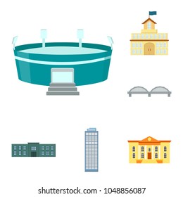 Building and architecture cartoon icons in set collection for design. Construction and Institution vector symbol stock web illustration.