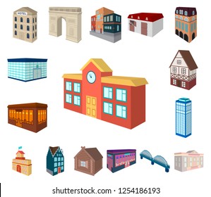 Building and architecture cartoon icons in set collection for design.The building and dwelling vector isometric symbol stock web illustration.