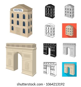 Building and architecture cartoon,black,flat,monochrome,outline icons in set collection for design.The building and dwelling vector isometric symbol stock web illustration.