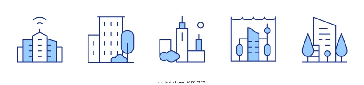 building, architecture and city, smart city, underwater city. City Icon vector illustration. Line Duotone style. Editable stroke.