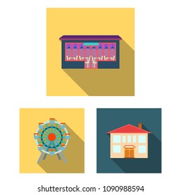 Building and architecture flat icons in set collection for design. Construction and Institution vector symbol stock web illustration.
