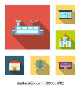Building and architecture flat icons in set collection for design. Construction and Institution vector symbol stock web illustration.