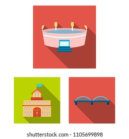 Building and architecture flat icons in set collection for design. Construction and Institution vector symbol stock web illustration.